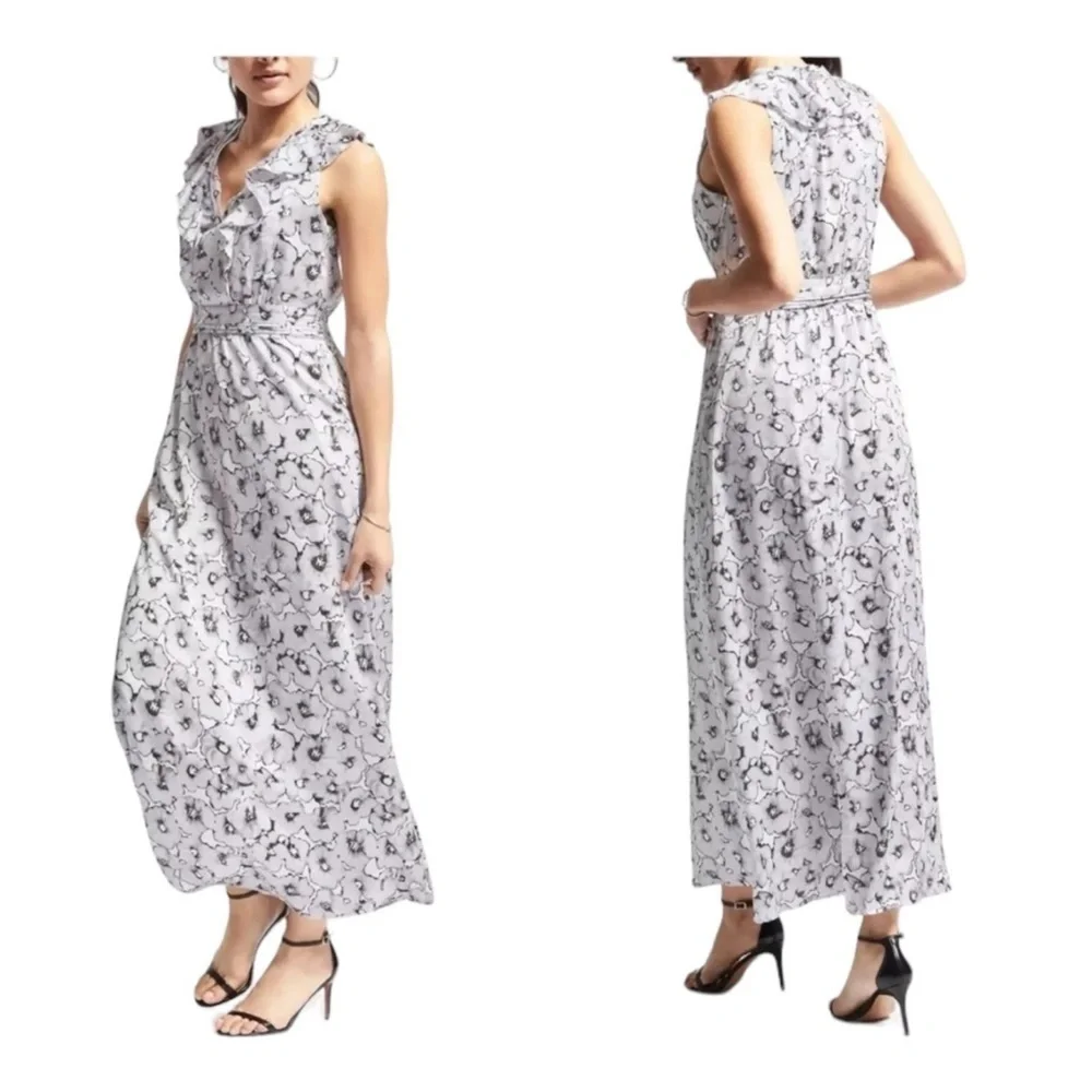 Banana Republic Women’s Purple Floral Ruffle Maxi Dress Formal Fancy Size 0